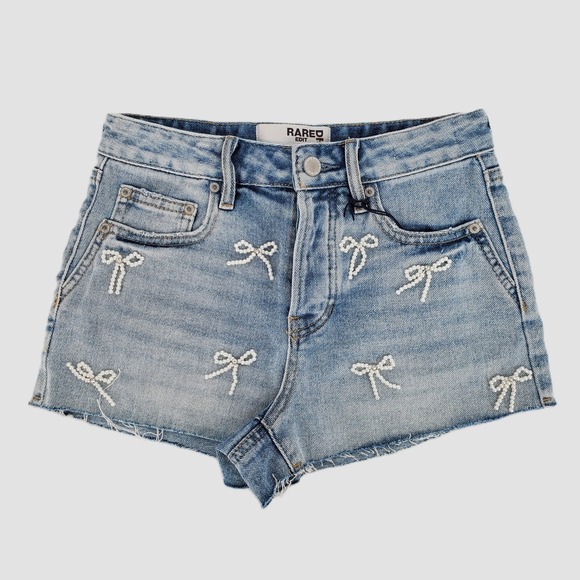 Rare DNM Edit Pants - Rare DNM Edit High Rise Festival Denim Short Pearl Bow Size 24 Davis Blue New